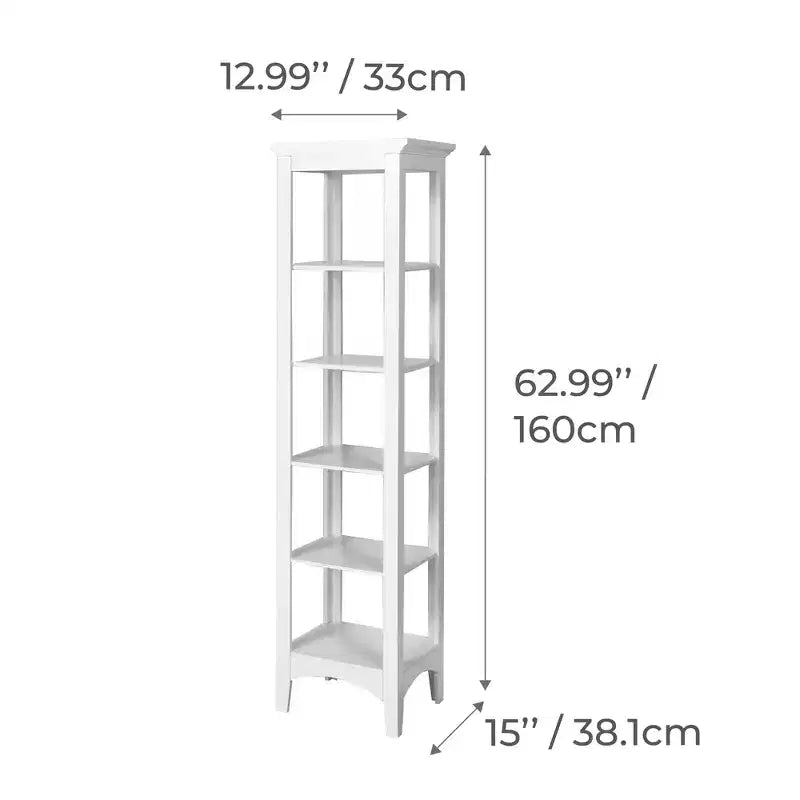 Madison Linen Tower with Five Open Shelves White - Teamson Home: Chrome-Plated, Transitional Style, MDF Composite