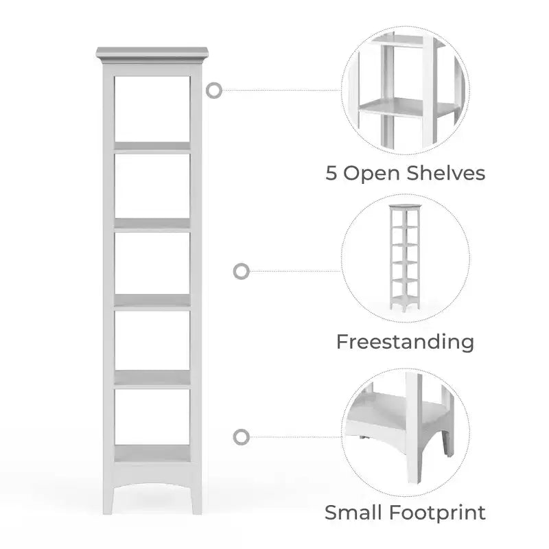 Madison Linen Tower with Five Open Shelves White - Teamson Home: Chrome-Plated, Transitional Style, MDF Composite
