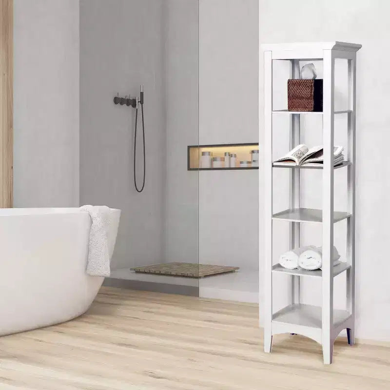 Madison Linen Tower with Five Open Shelves White - Teamson Home: Chrome-Plated, Transitional Style, MDF Composite