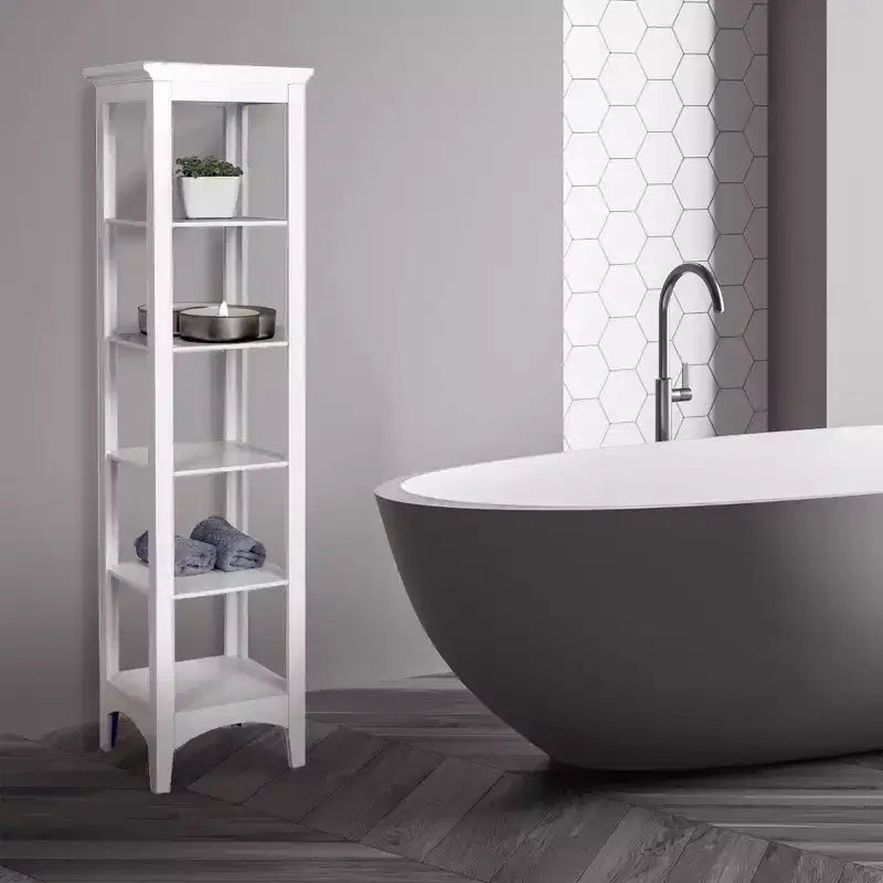 Madison Linen Tower with Five Open Shelves White - Teamson Home: Chrome-Plated, Transitional Style, MDF Composite
