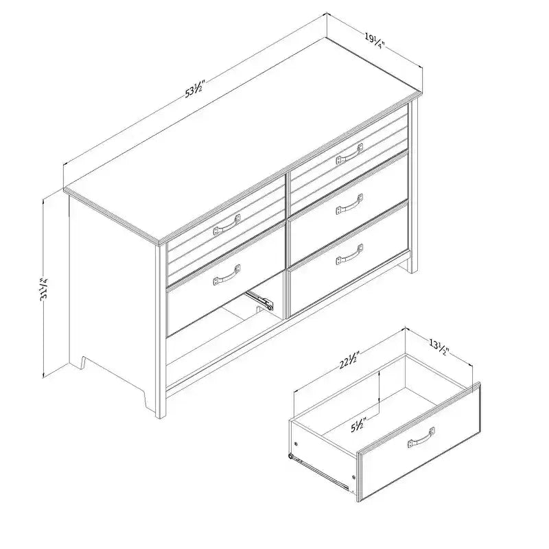 South Shore Ulysses 6-Drawer Double Kids' Dresser Winter Oak