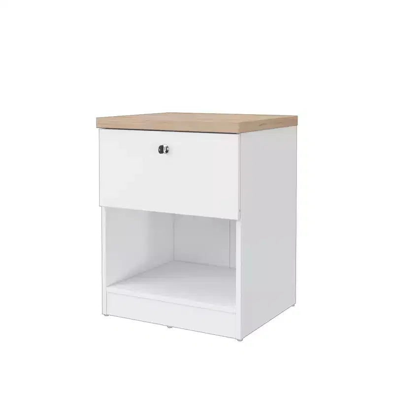 Homez 15.74 in. White and Natural Oak Rectangle Wood End Table with 1 Drawer