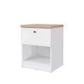 Homez 15.74 in. White and Natural Oak Rectangle Wood End Table with 1 Drawer