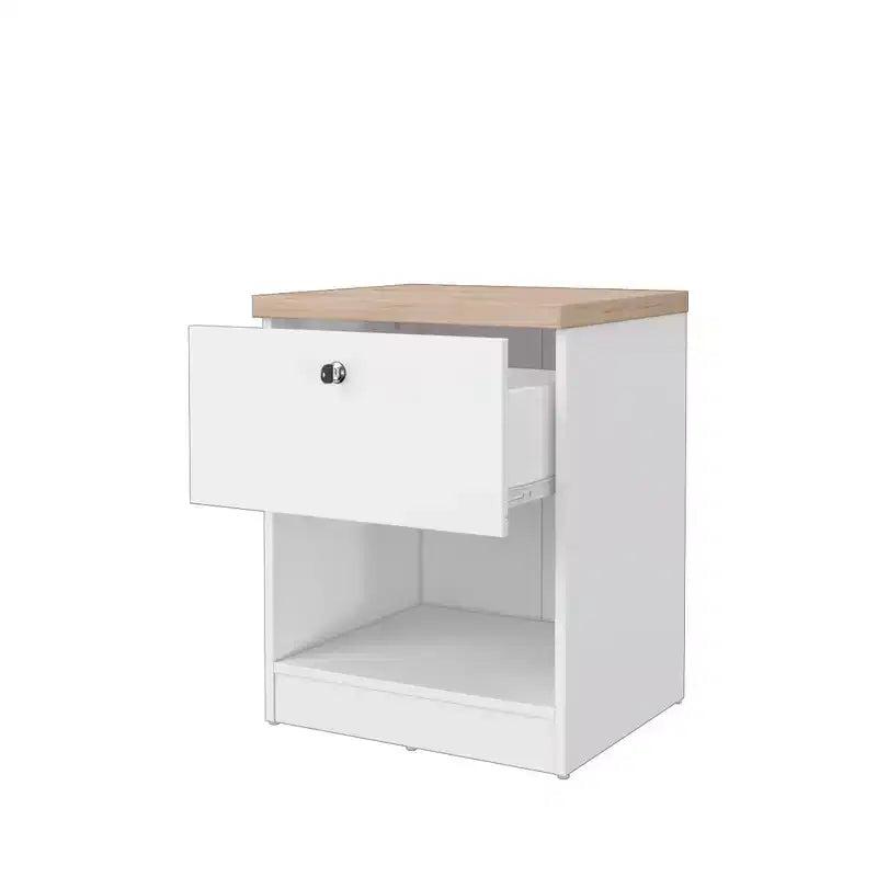 Homez 15.74 in. White and Natural Oak Rectangle Wood End Table with 1 Drawer