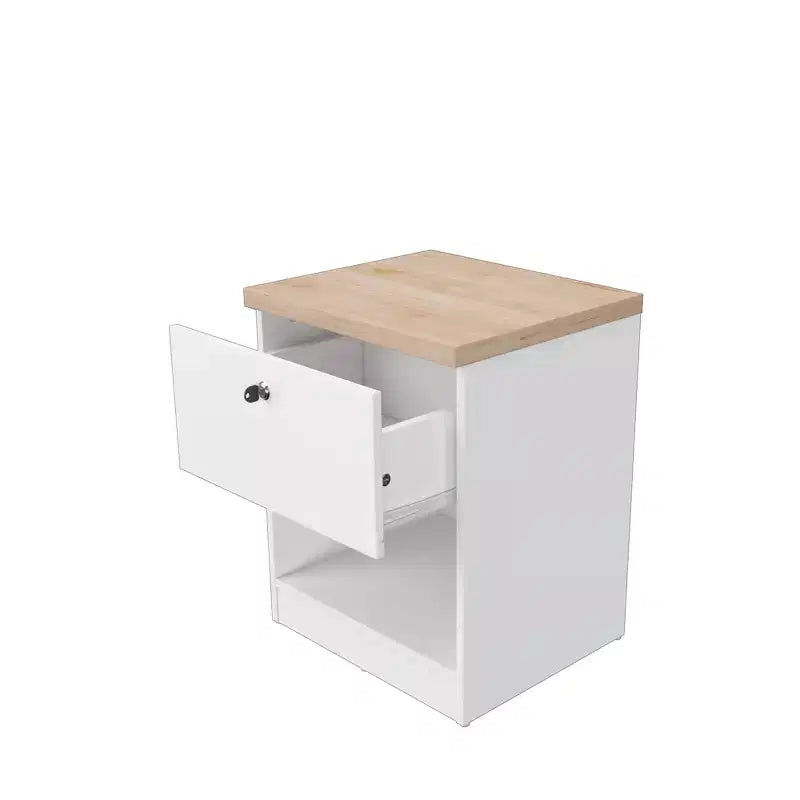 Homez 15.74 in. White and Natural Oak Rectangle Wood End Table with 1 Drawer