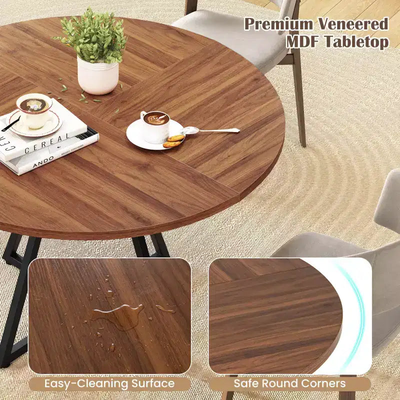 Costway 47 Round Dining Table for 4 with Storage Shelf, Wooden Tabletop, Metal Base
