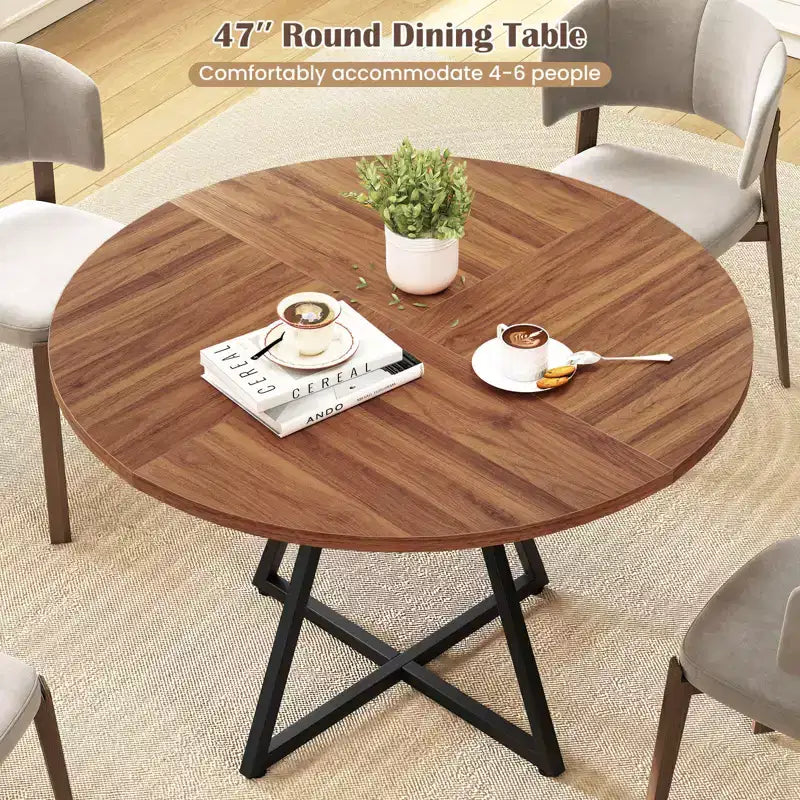 Costway 47 Round Dining Table for 4 with Storage Shelf, Wooden Tabletop, Metal Base