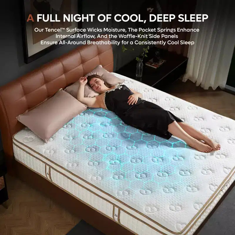 10 inch Twin Size Tencel Medium Hybrid Mattress, Plush Layer and Cooling Gel Memory Foam Mattress in a Box