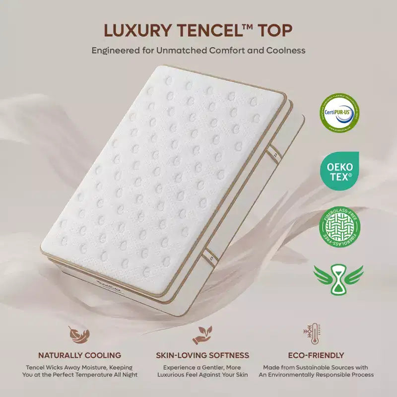 10 inch Twin Size Tencel Medium Hybrid Mattress, Plush Layer and Cooling Gel Memory Foam Mattress in a Box