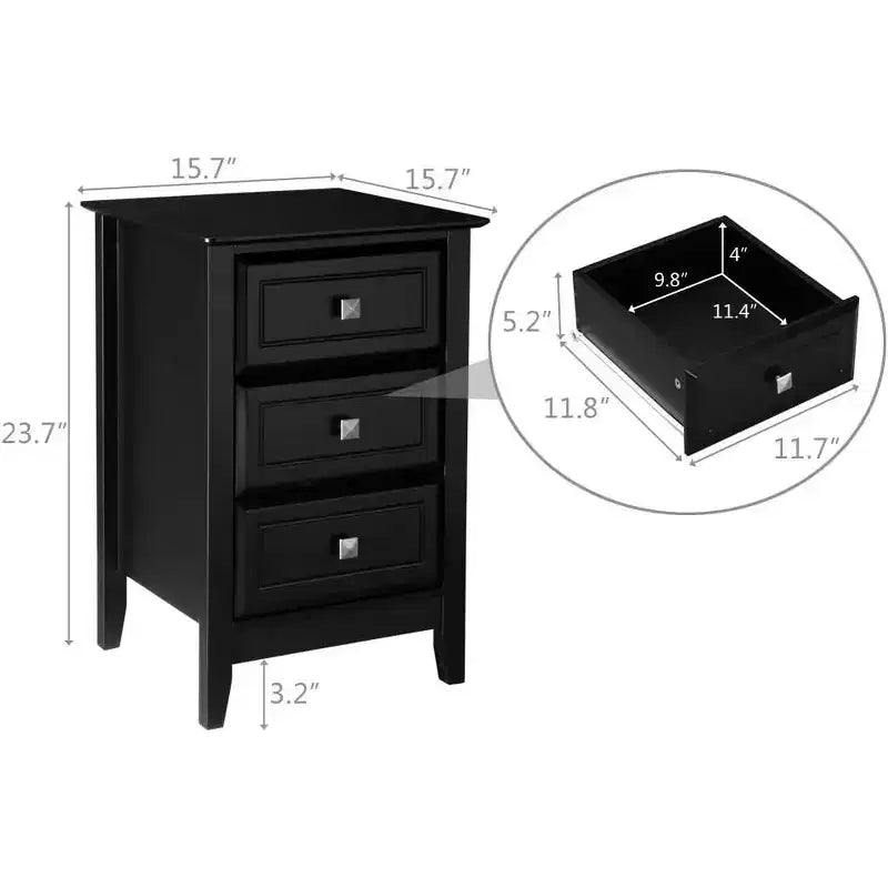 Bonnlo Upgraded Black Nightstand with Drawers, Night Stands for Bedrooms, Modern Bed Side Table