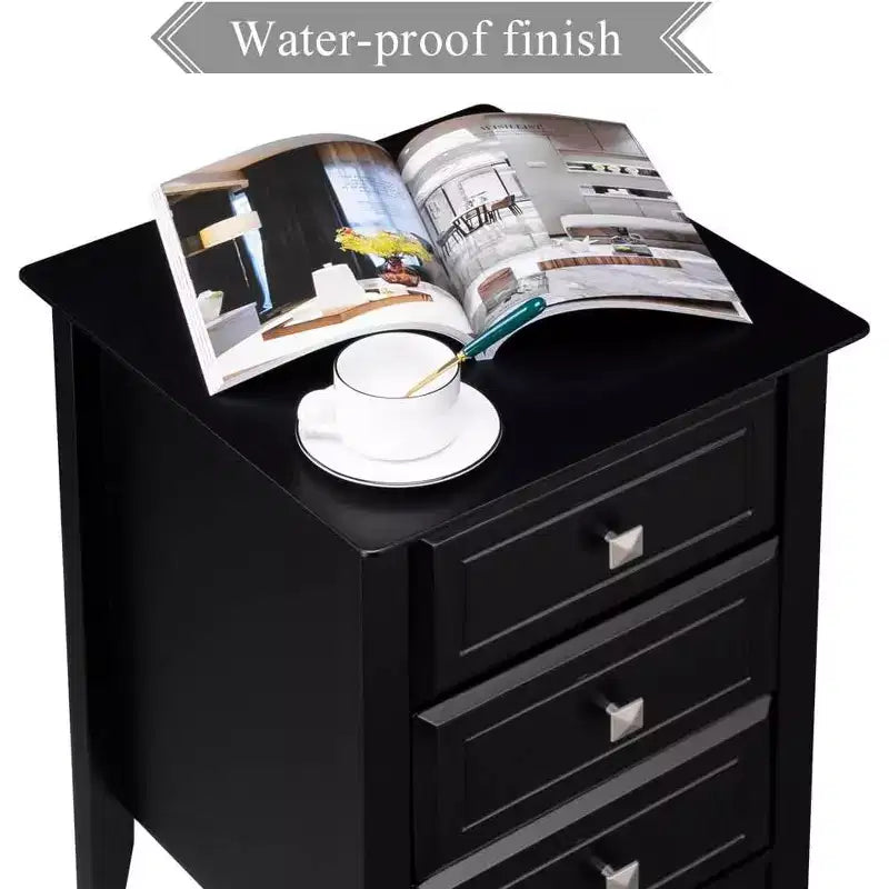 Bonnlo Upgraded Black Nightstand with Drawers, Night Stands for Bedrooms, Modern Bed Side Table