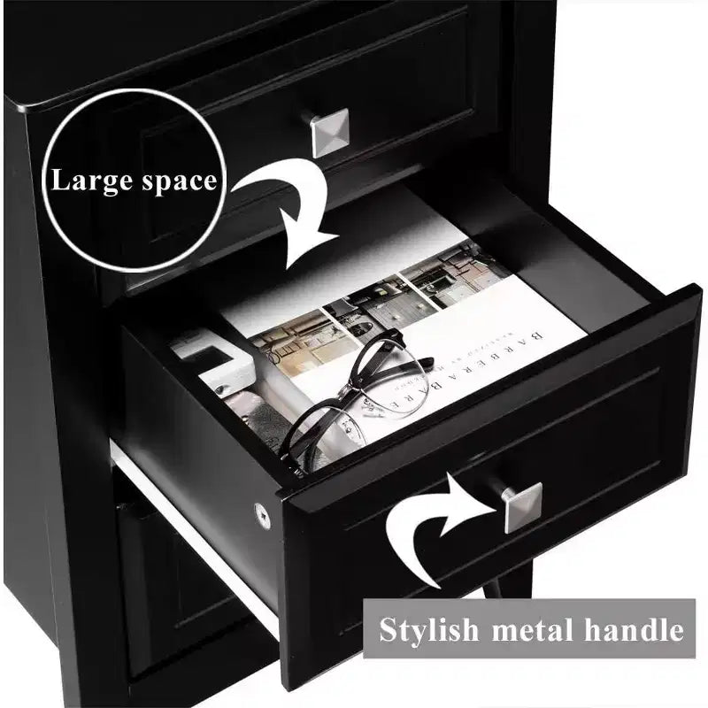 Bonnlo Upgraded Black Nightstand with Drawers, Night Stands for Bedrooms, Modern Bed Side Table