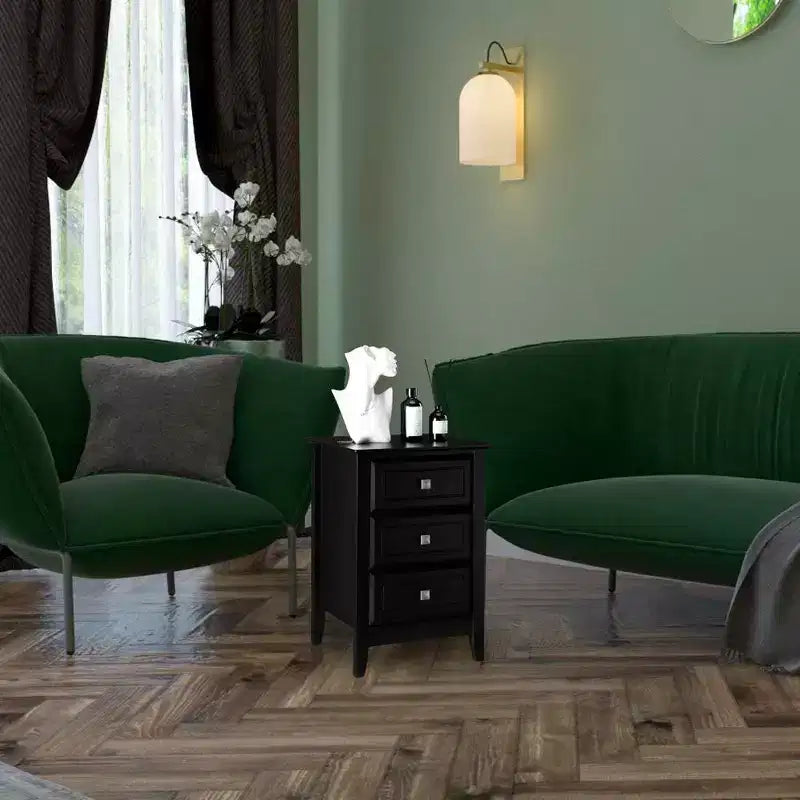 Bonnlo Upgraded Black Nightstand with Drawers, Night Stands for Bedrooms, Modern Bed Side Table