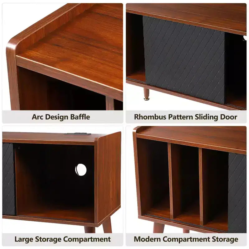 COZONY Large Vinyl Record Storage Stand with Sliding Door, Turntable Cabinet for Living Room and Bedroom, Rustic Side Table with Ample Storage Space