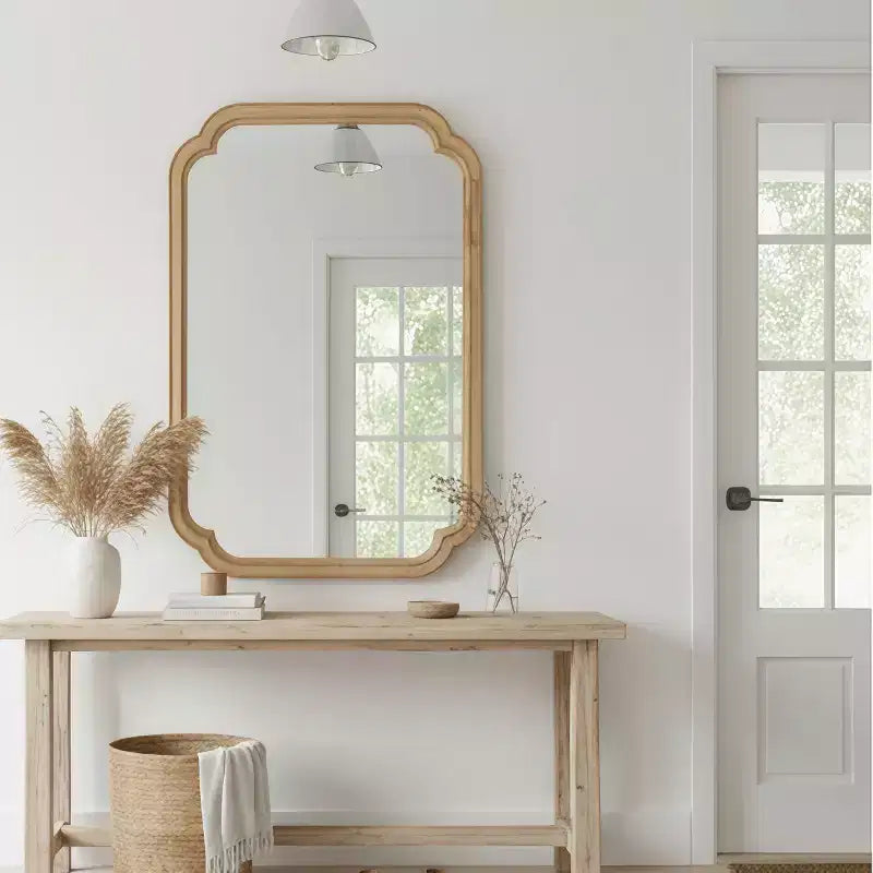 PexFix 20 x 30 Rounded Corner Solid Wood Frame Decorative Mirror Modern Farmhouse Wall Mirror For Bedroom Bathroom Living Room Entryway Natural