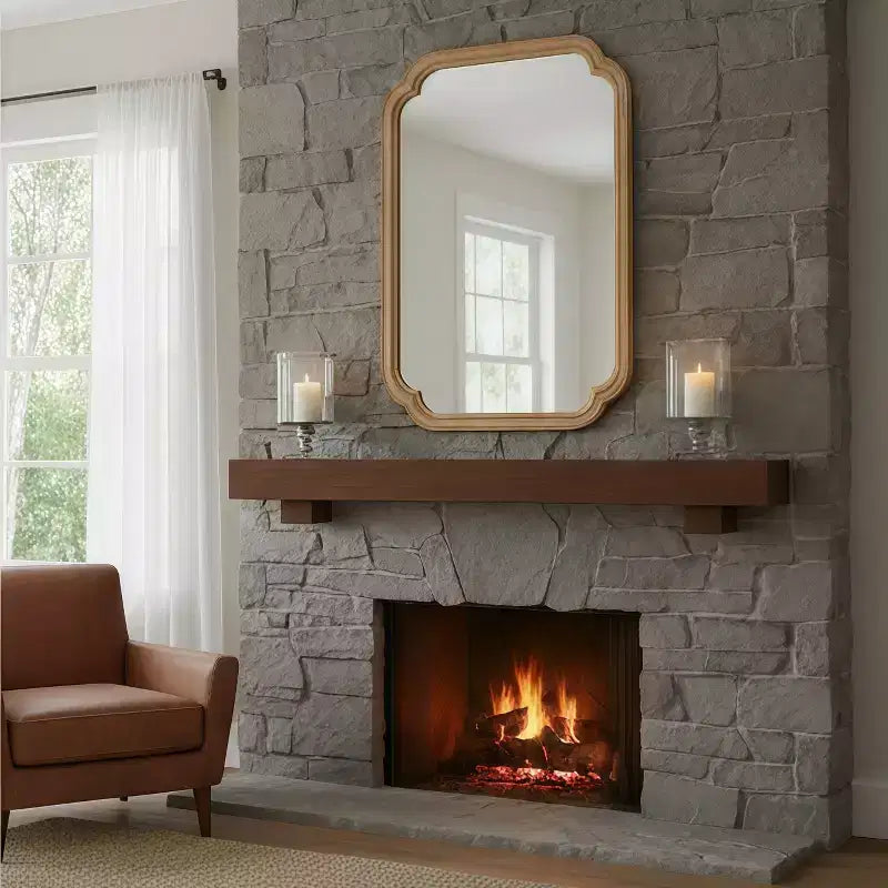 PexFix 20 x 30 Rounded Corner Solid Wood Frame Decorative Mirror Modern Farmhouse Wall Mirror For Bedroom Bathroom Living Room Entryway Natural