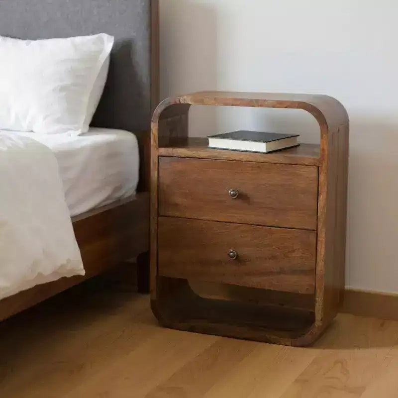 HomeRoots 22 Chestnut Solid Wood Two Drawer Nightstand