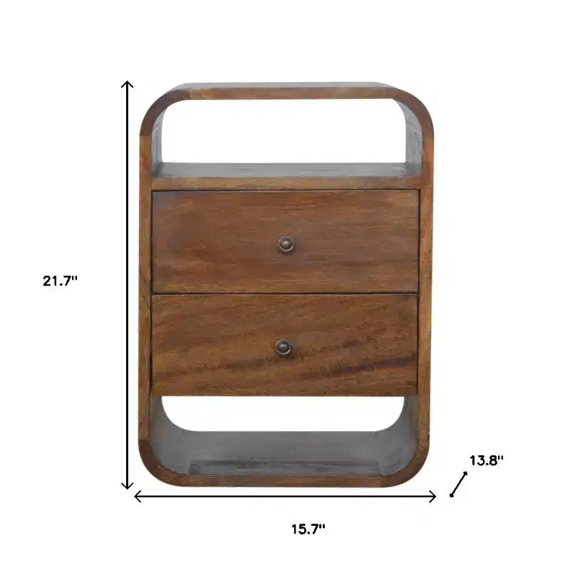 HomeRoots 22 Chestnut Solid Wood Two Drawer Nightstand