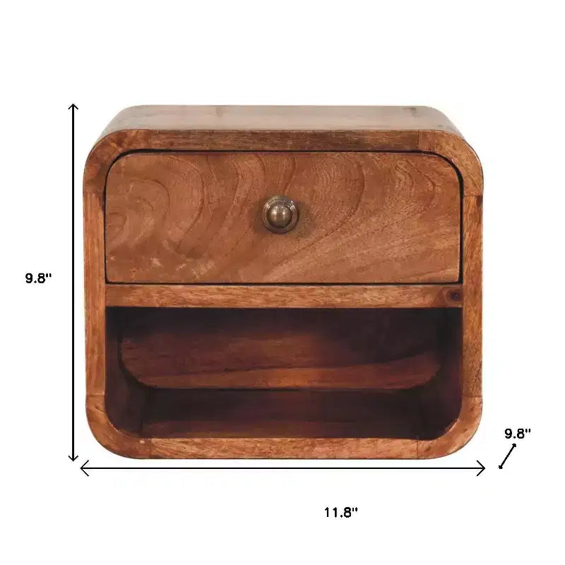 HomeRoots 12 Brown Solid Wood Square One Drawer Floating Nightstand
