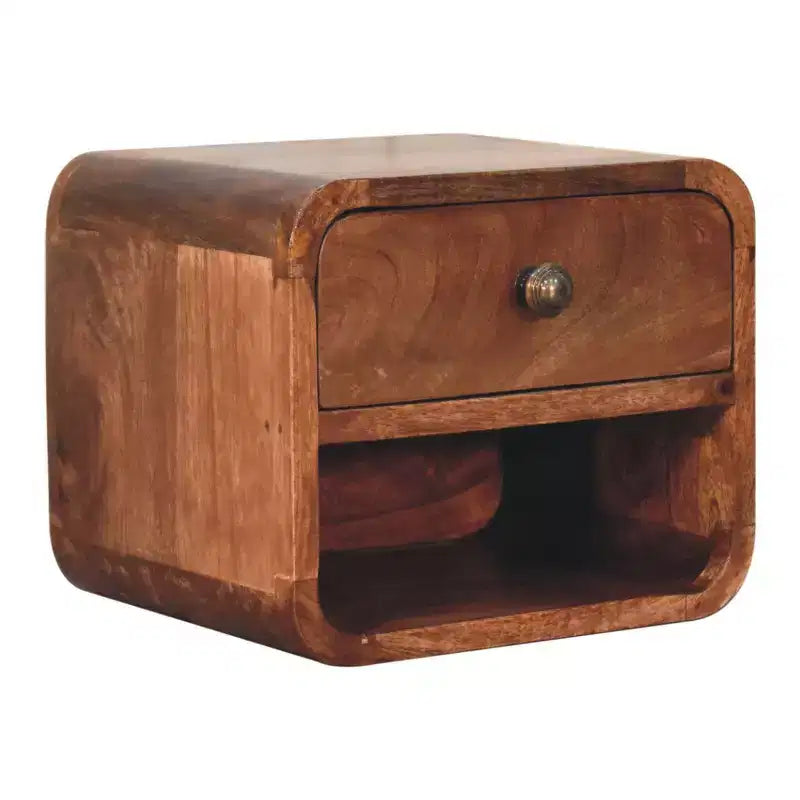 HomeRoots 12 Brown Solid Wood Square One Drawer Floating Nightstand