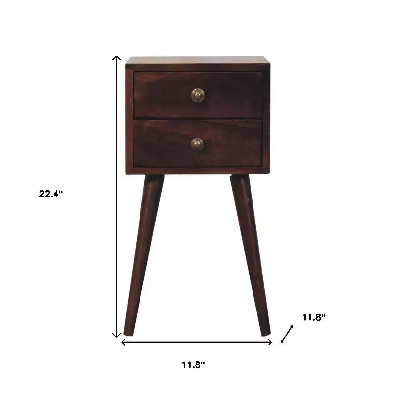 HomeRoots 22 Walnut Solid Wood Square Two Drawer Nightstand