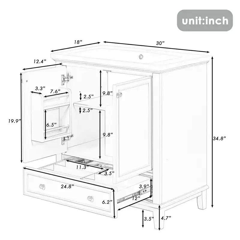 Bathroom Vanity with Single Top Sink, Freestanding Modern Bathroom Storage Cabinet with 2 Doors & 1 Drawer