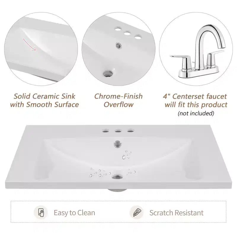Bathroom Vanity with Single Top Sink, Freestanding Modern Bathroom Storage Cabinet with 2 Doors & 1 Drawer