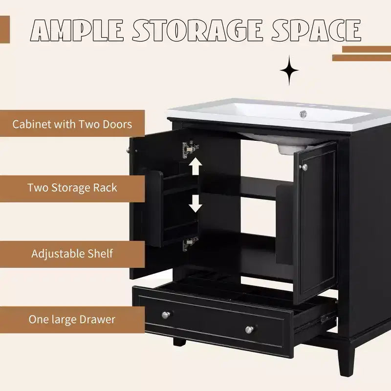 Bathroom Vanity with Single Top Sink, Freestanding Modern Bathroom Storage Cabinet with 2 Doors & 1 Drawer