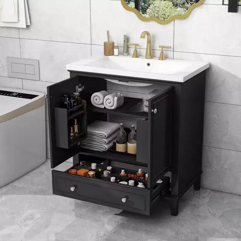 Bathroom Vanity with Single Top Sink, Freestanding Modern Bathroom Storage Cabinet with 2 Doors & 1 Drawer