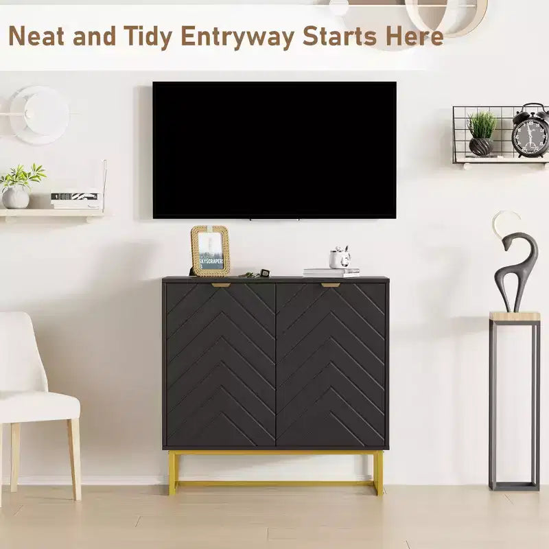 Sideboard Buffet Cabinet, Wooden Entryway Coffee Bar Cabinet with Metal Legs, Wall Cabinet, Floor-Standing Cabinet for Living Room