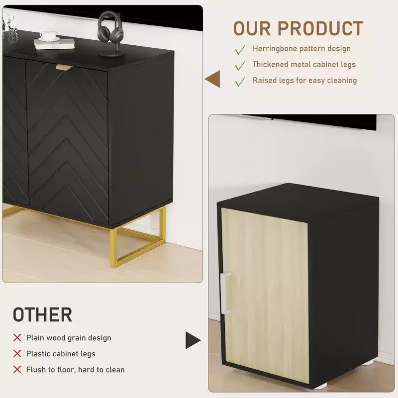 Sideboard Buffet Cabinet, Wooden Entryway Coffee Bar Cabinet with Metal Legs, Wall Cabinet, Floor-Standing Cabinet for Living Room