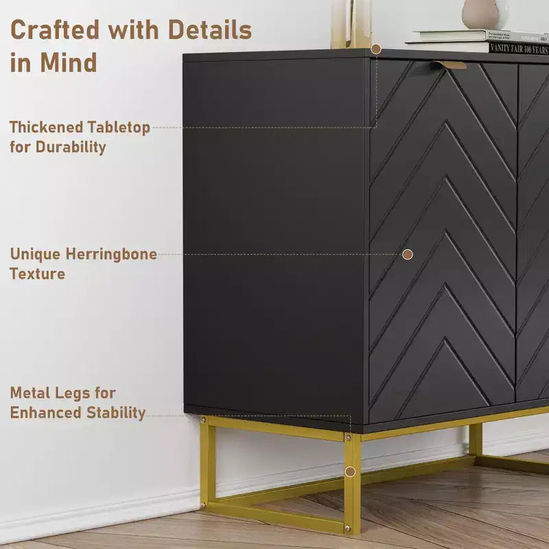 Sideboard Buffet Cabinet, Wooden Entryway Coffee Bar Cabinet with Metal Legs, Wall Cabinet, Floor-Standing Cabinet for Living Room