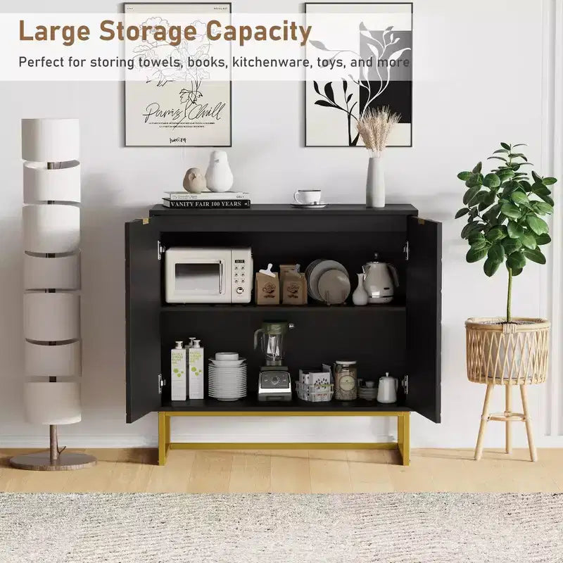 Sideboard Buffet Cabinet, Wooden Entryway Coffee Bar Cabinet with Metal Legs, Wall Cabinet, Floor-Standing Cabinet for Living Room
