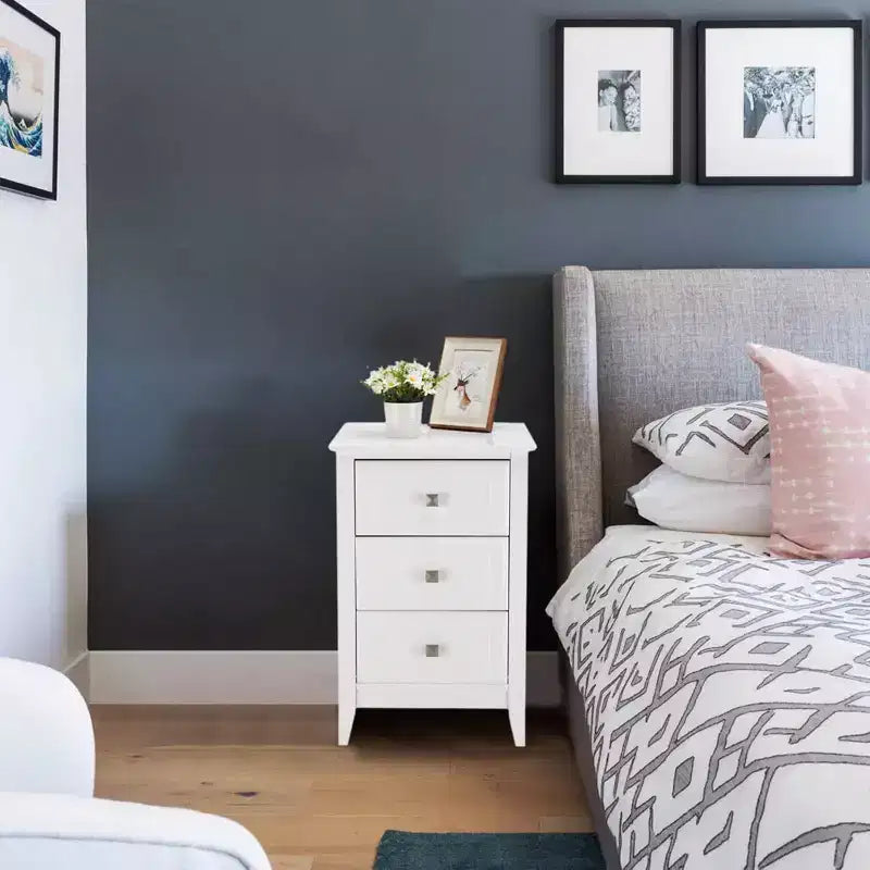 Bonnlo Upgraded White Night Stands for Bedrooms, Modern Nightstand with 3 Drawers.