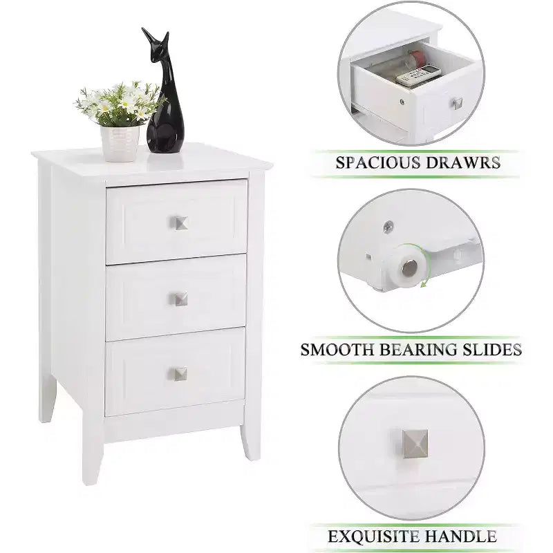 Bonnlo Upgraded White Night Stands for Bedrooms, Modern Nightstand with 3 Drawers.