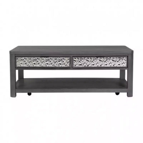 Royal Hampton 48 Inch Coffee Table, Caster Wheels, Drawers, Ash Gray Rubberwood