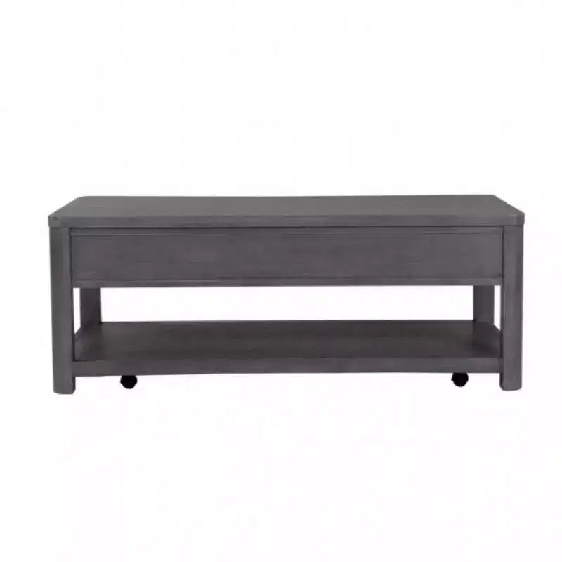 Royal Hampton 48 Inch Coffee Table, Caster Wheels, Drawers, Ash Gray Rubberwood