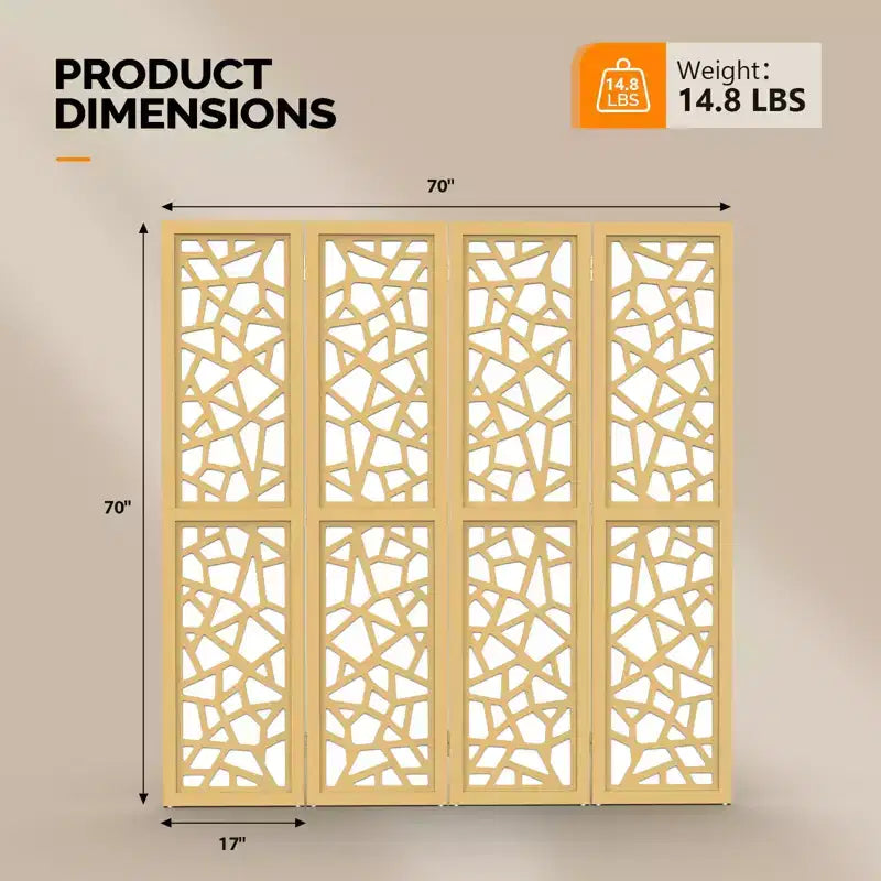 VINGLI 4 Panel Room Divider, Non-Woven Fabric Privacy Screen, Indoor Partition Wall Dividers, Freestanding Space Separator with Unique Pattern (Gold)