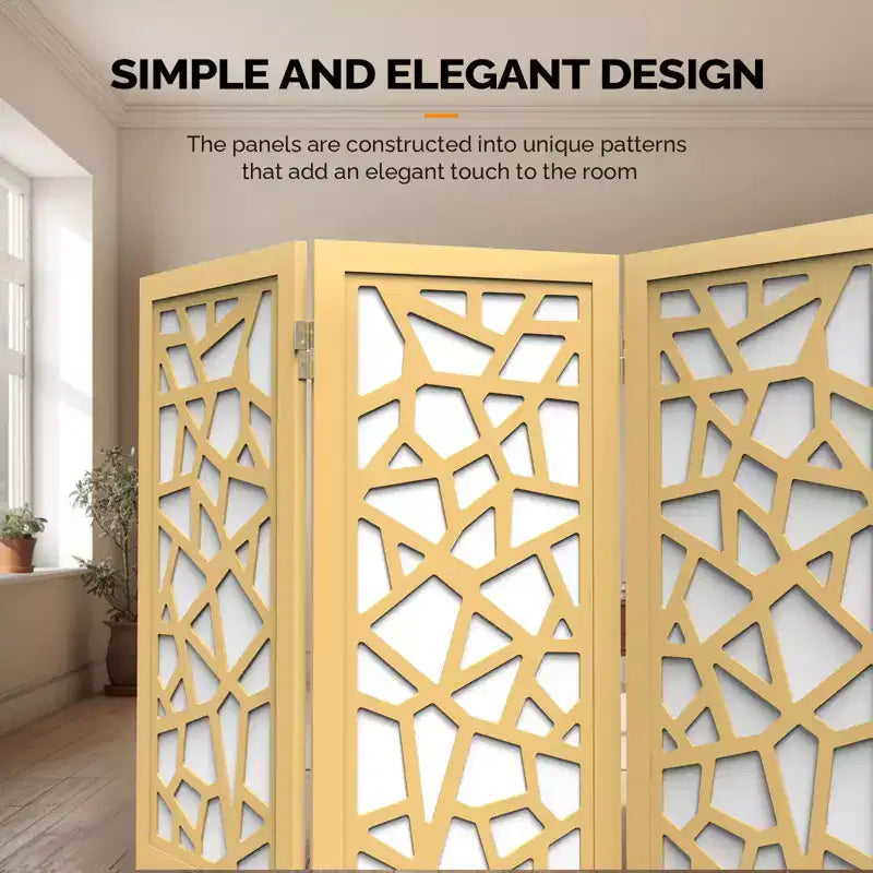 VINGLI 4 Panel Room Divider, Non-Woven Fabric Privacy Screen, Indoor Partition Wall Dividers, Freestanding Space Separator with Unique Pattern (Gold)