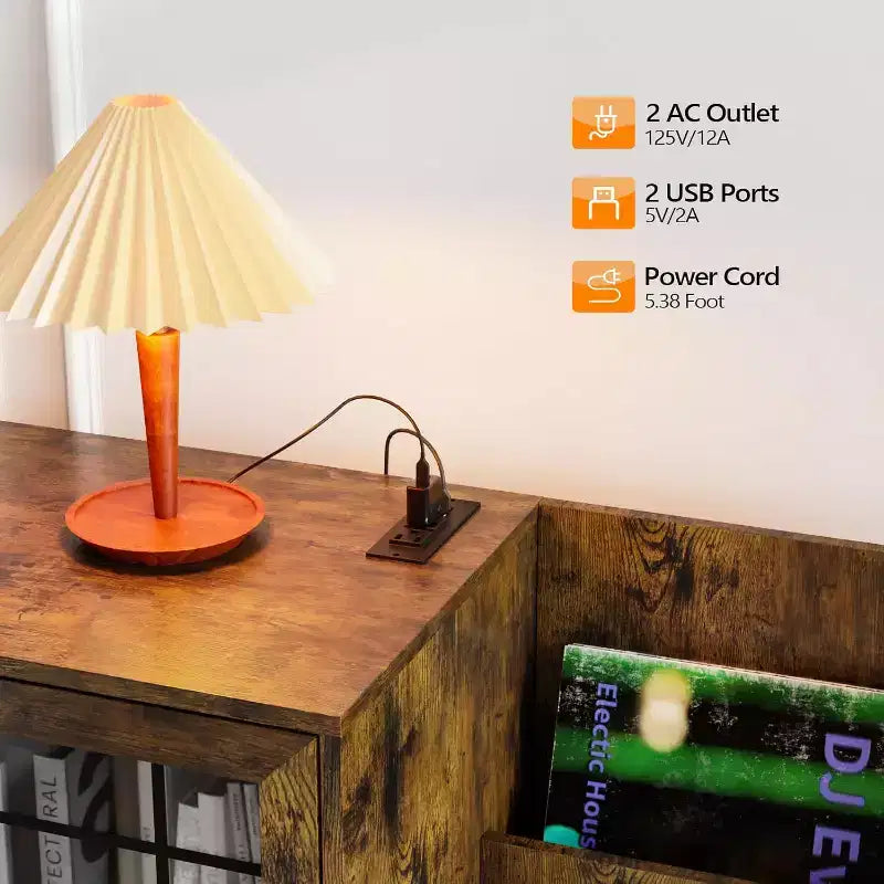 VINGLI Record Player Stand with Vinyl Storage, Vinyl Record Holder Up to 350 Albums, Record Player Table with LEDCharging Station