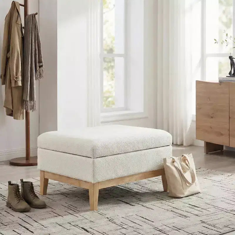 Homy Casa Upholstered Storage Ottoman with Reversible Tray Top, Wood Base Coffee Table for Living Room