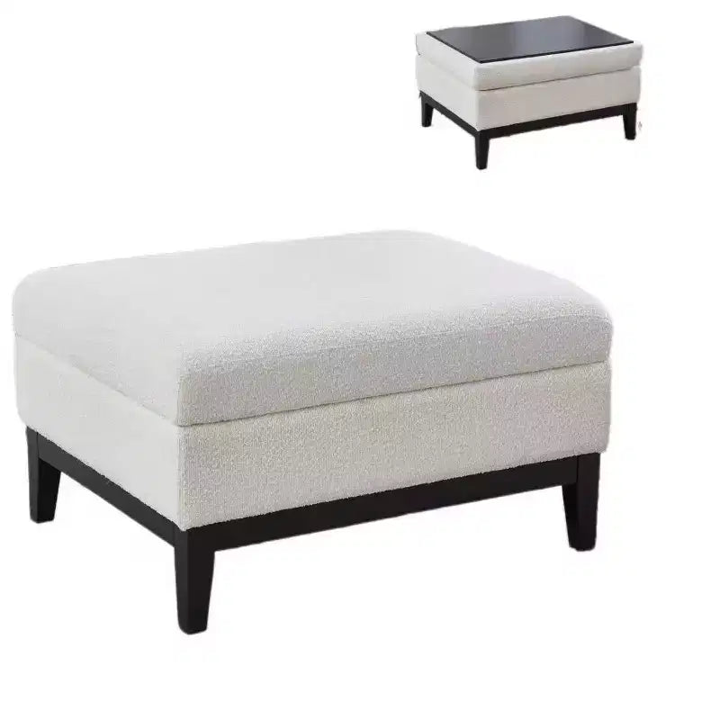 Homy Casa Upholstered Storage Ottoman with Reversible Tray Top, Wood Base Coffee Table for Living Room