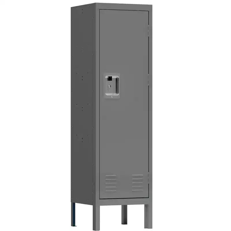 1 Door Tall Single Metal Locker-Retro Style Storage Cabinet--Industrial Furniture--For Living Room/Bedroom/Storage Room/Gym/School--Grey