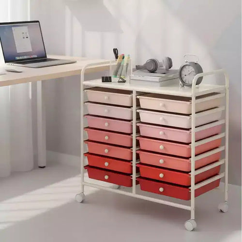 Gymax 12-Drawer Mobile Storage Cart Rolling Paper Organizer Trolley on Wheels Tabletop & Removable Storage Drawers Multipurpose Art Craft Tools Cart