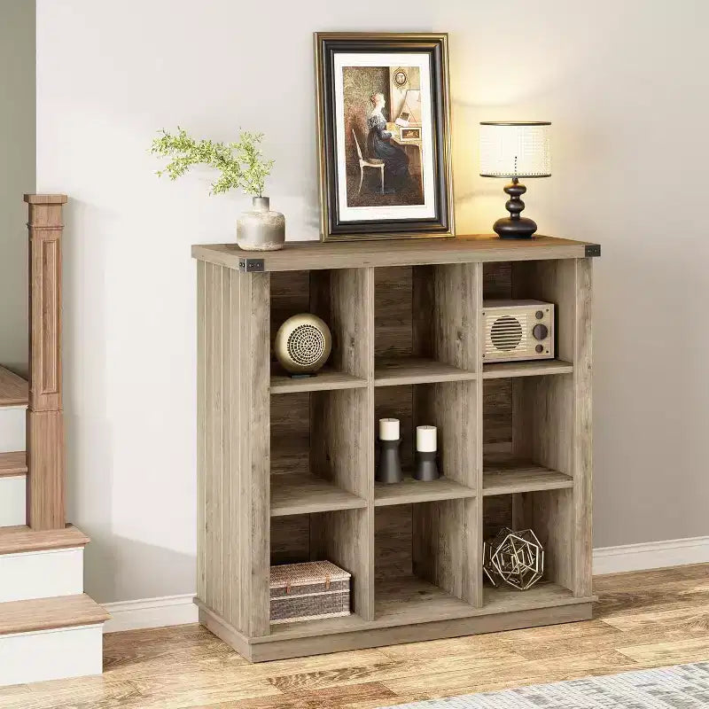 Acekool Bookcase 9-Cube Low Storage Bookcase, 37.4 W x 13.8 D x 37.4 H, Enclosed Back, Easy-Clean, Entryway & Living Room