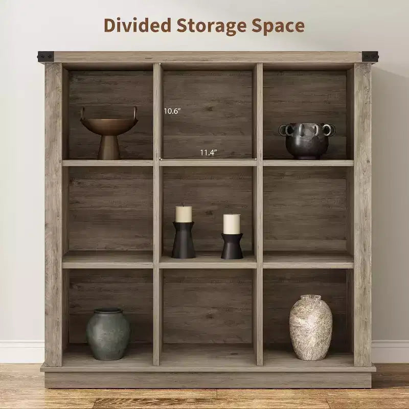 Acekool Bookcase 9-Cube Low Storage Bookcase, 37.4 W x 13.8 D x 37.4 H, Enclosed Back, Easy-Clean, Entryway & Living Room