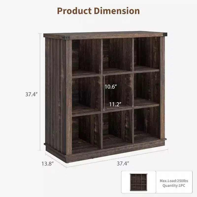 Acekool Bookcase 9-Cube Low Storage Bookcase, 37.4 W x 13.8 D x 37.4 H, Enclosed Back, Easy-Clean, Entryway & Living Room