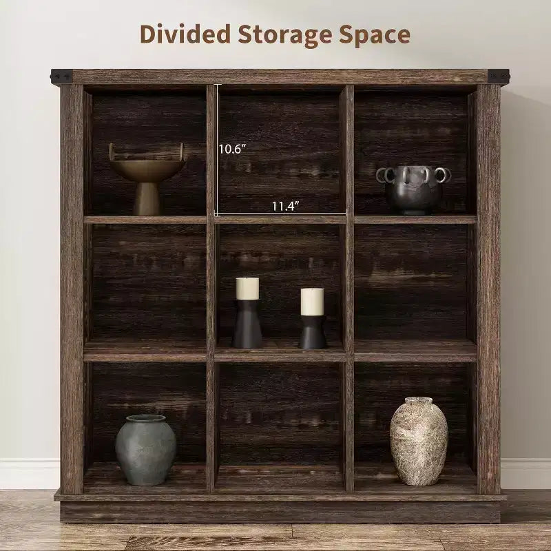 Acekool Bookcase 9-Cube Low Storage Bookcase, 37.4 W x 13.8 D x 37.4 H, Enclosed Back, Easy-Clean, Entryway & Living Room