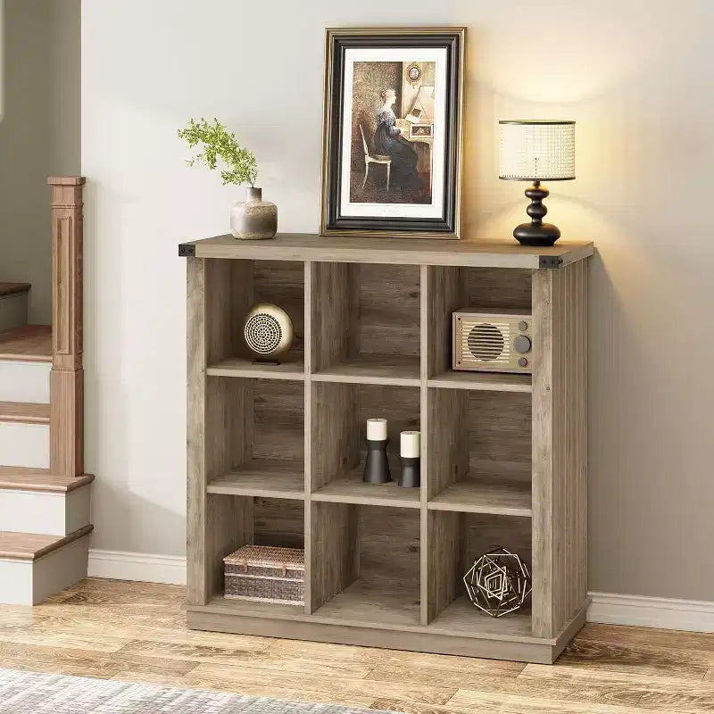 Acekool Bookcase 9-Cube Low Storage Bookcase, 37.4 W x 13.8 D x 37.4 H, Enclosed Back, Easy-Clean, Entryway & Living Room