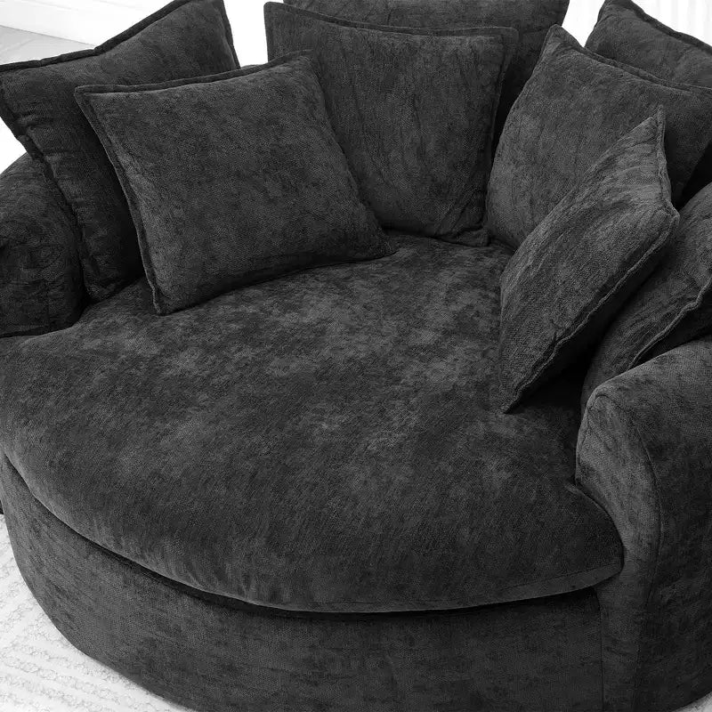 59.8W Round Chaise Lounge Sofa, Chenille Accent Chair Boneless Loaf Sofa Couch with 8 Throw Pillows - ModernLuxe